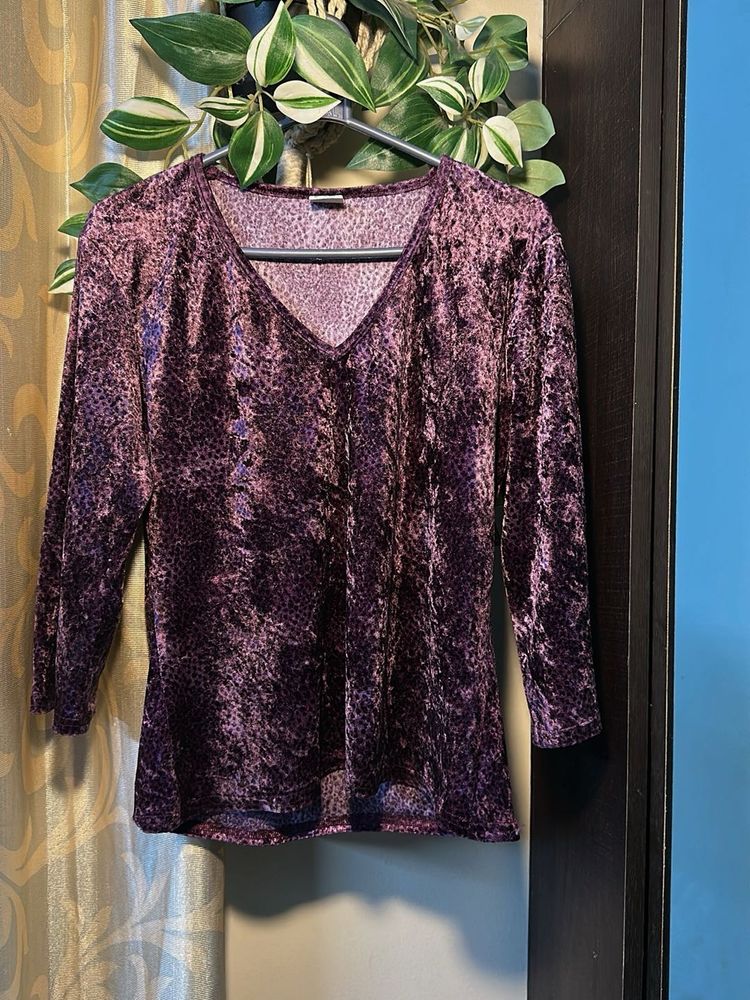 Purple Velvet Leopard Print Top