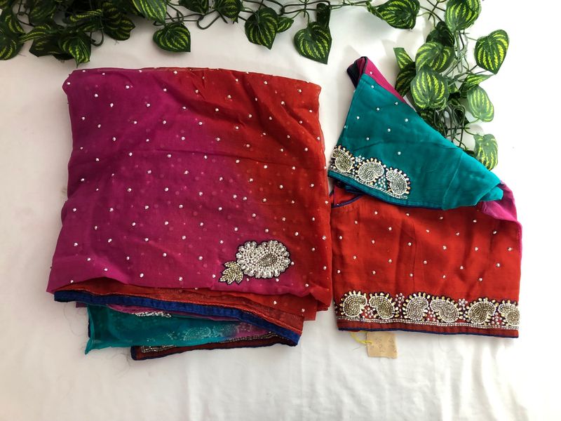 Multi Colour Emboridered Saree