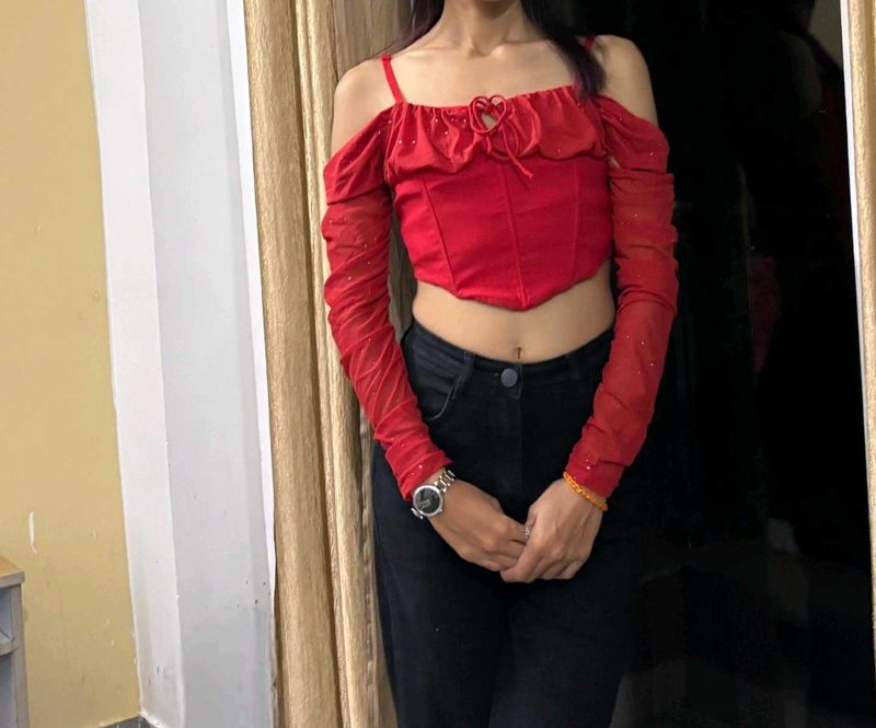 Red Off-Shoulder Crop Top