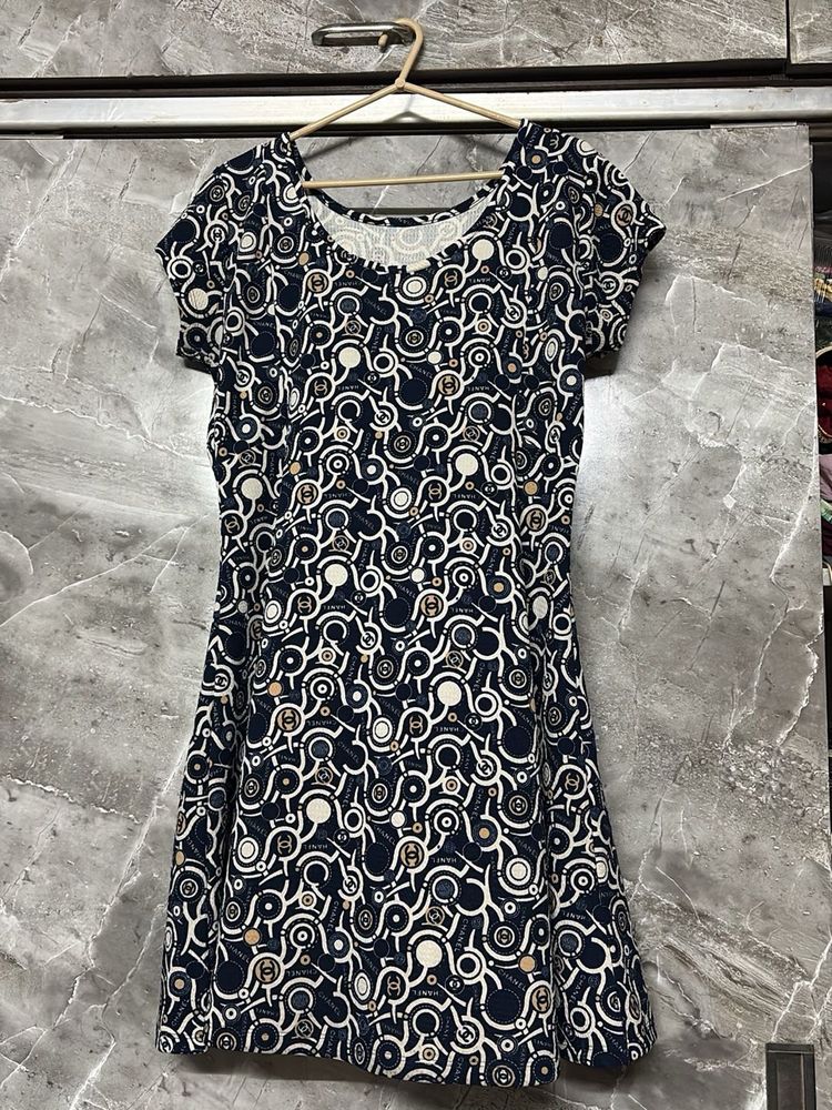 Navy &amp; White Pattern Dress