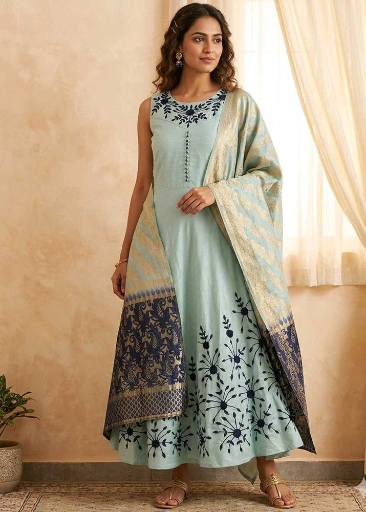 Elegant Teal Anarkali Suit with Dupatta &amp; Pant