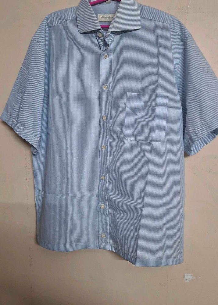 Men's Blue Striped Short Sleeve Shirt