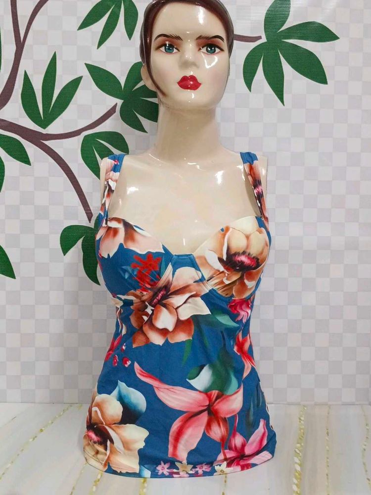 (849)Floral Print Tankini Top