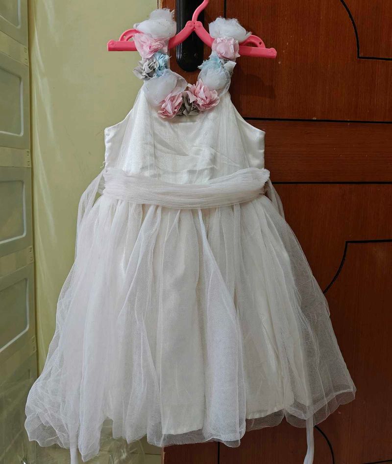 Cream Floral Neckline Party Dress