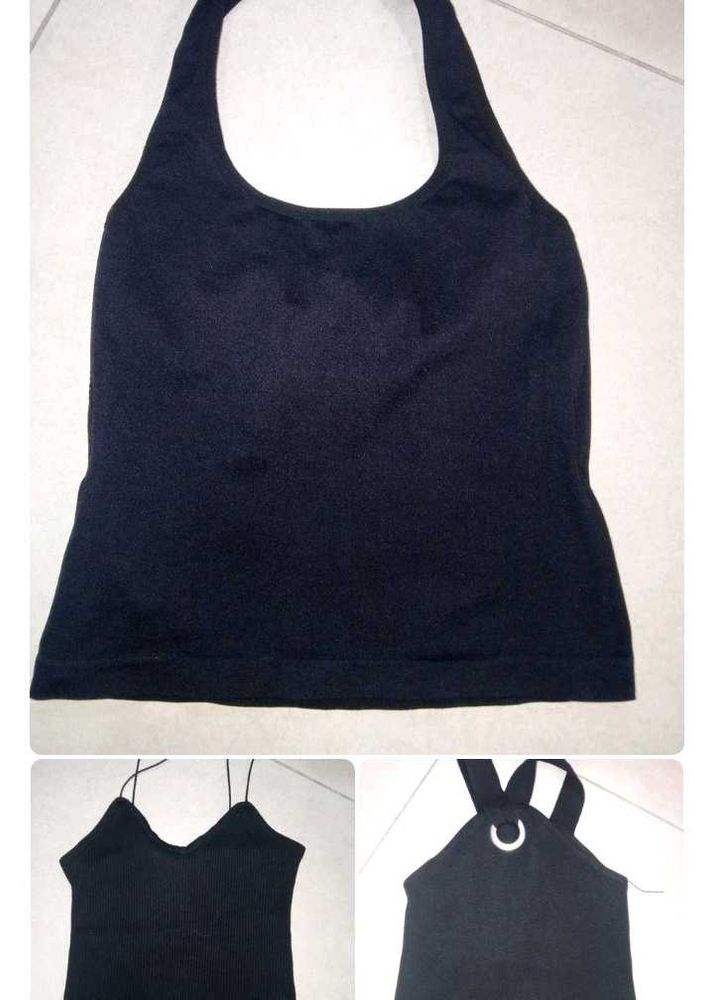 3 Black Halter neck Tank Top