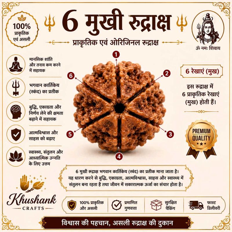 6 मुखी रुद्राक्ष | प्राकृतिक एवं ओरिजिनल छह मुखी र