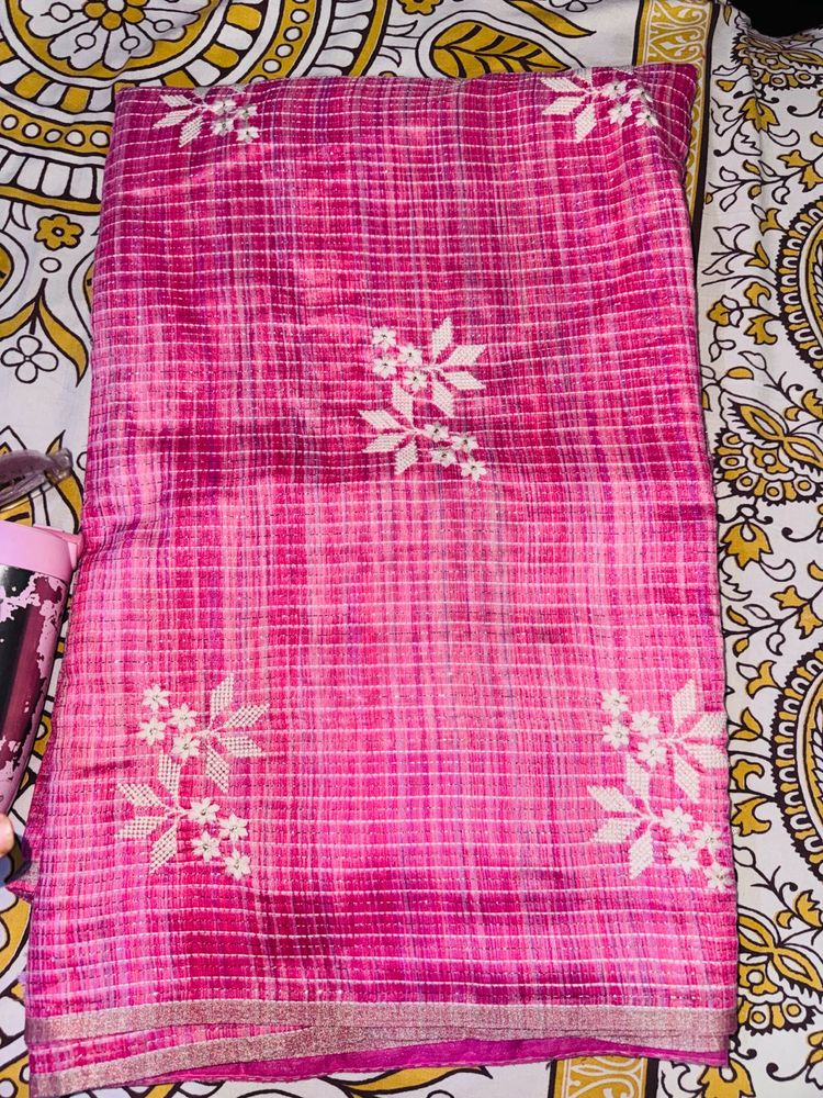 Cotton Pink Embroidered Saree