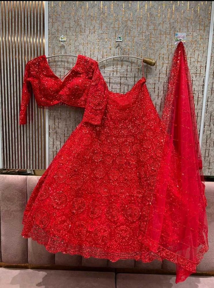 Stunning Red Embroidered Lehenga Set