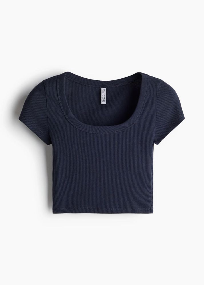 fitted navy blue crop top basic from h&amp;m