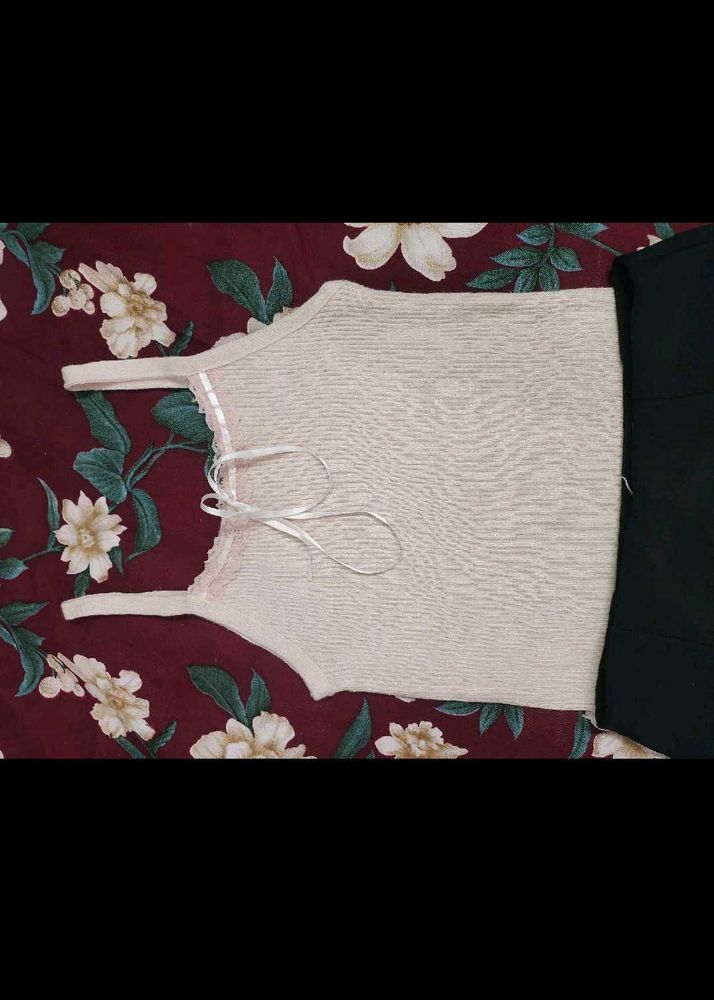 Cute Cream Ribbed Tank Top