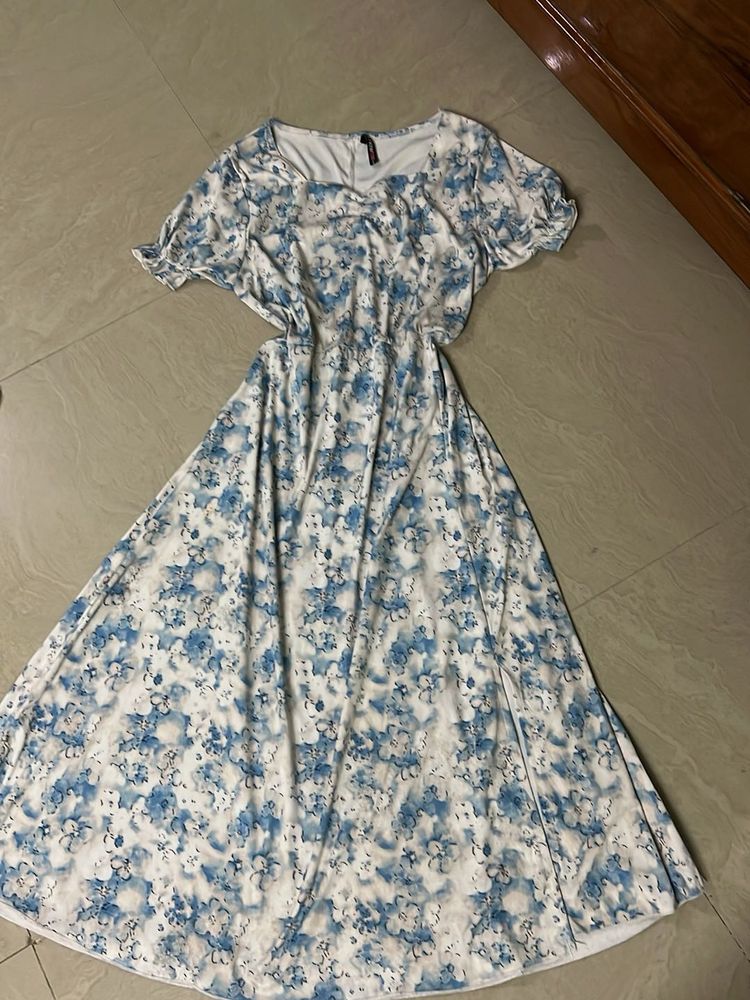 Blue Floral Midi Dress
