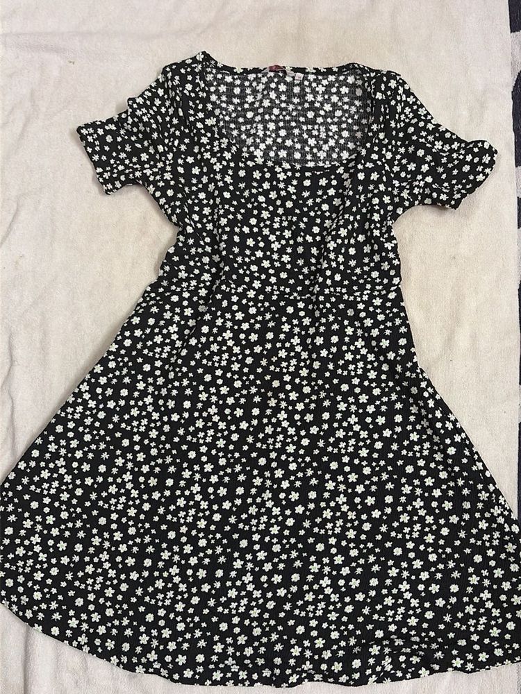 Black &amp; White Floral Mini Dress