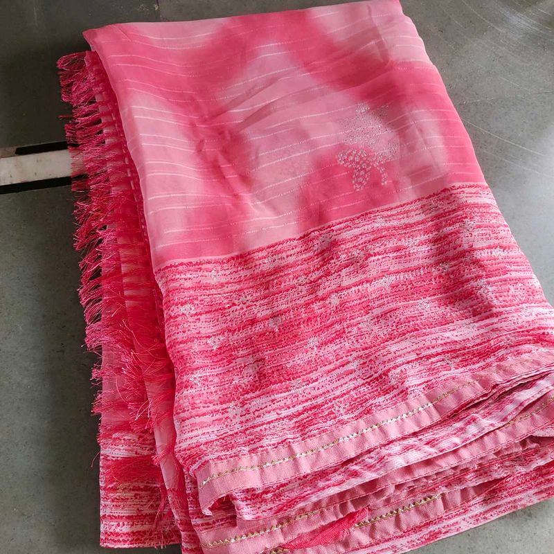 Pink Saree with Tassels