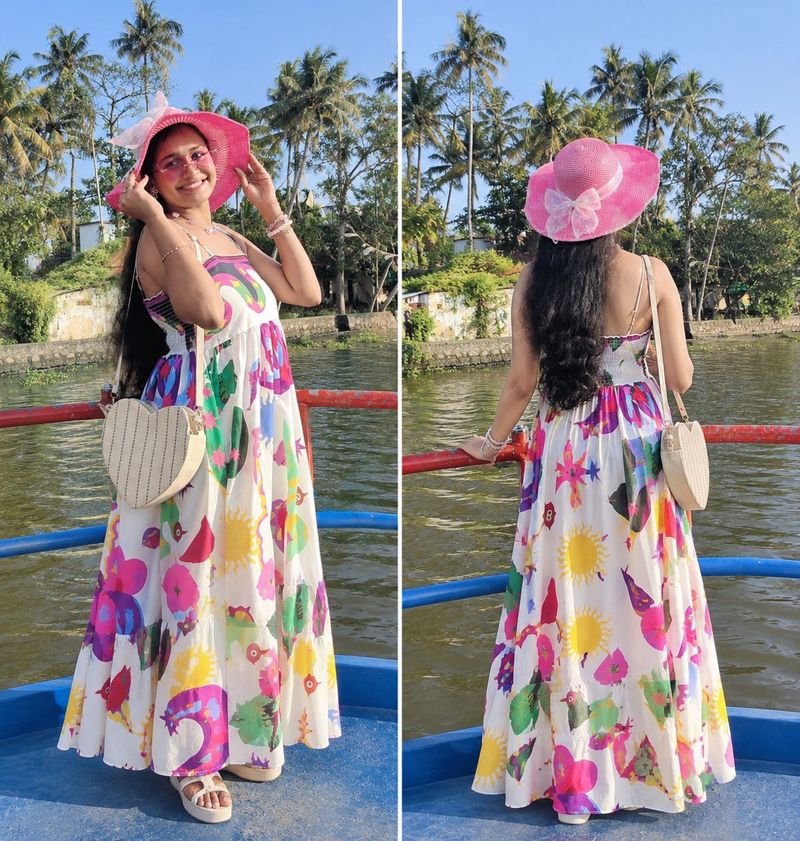 Boho Maxi Dress with Tropical Print
