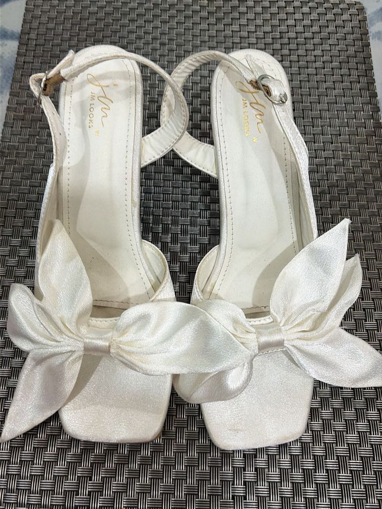 Elegant White Bow Heels