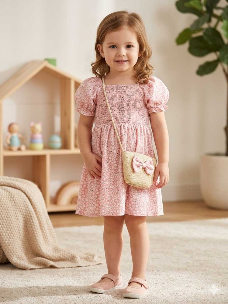 Cute Pink Floral Smocked Dress