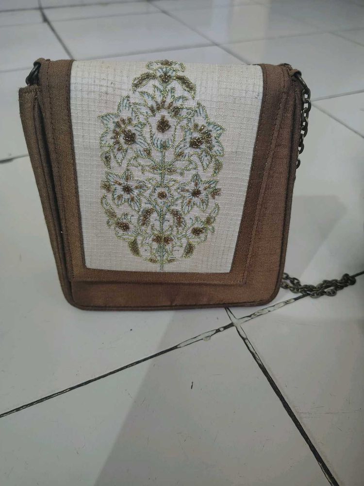 Embroidered Clutch with Chain Strap