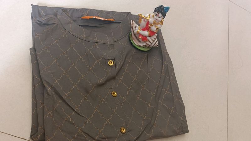 Gray Color Huida Straight Kurta, Half Sleeves