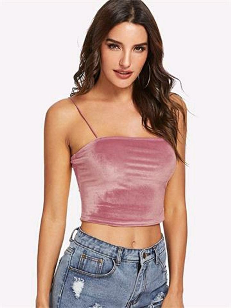 Open Back Velvet Crop Cami Top