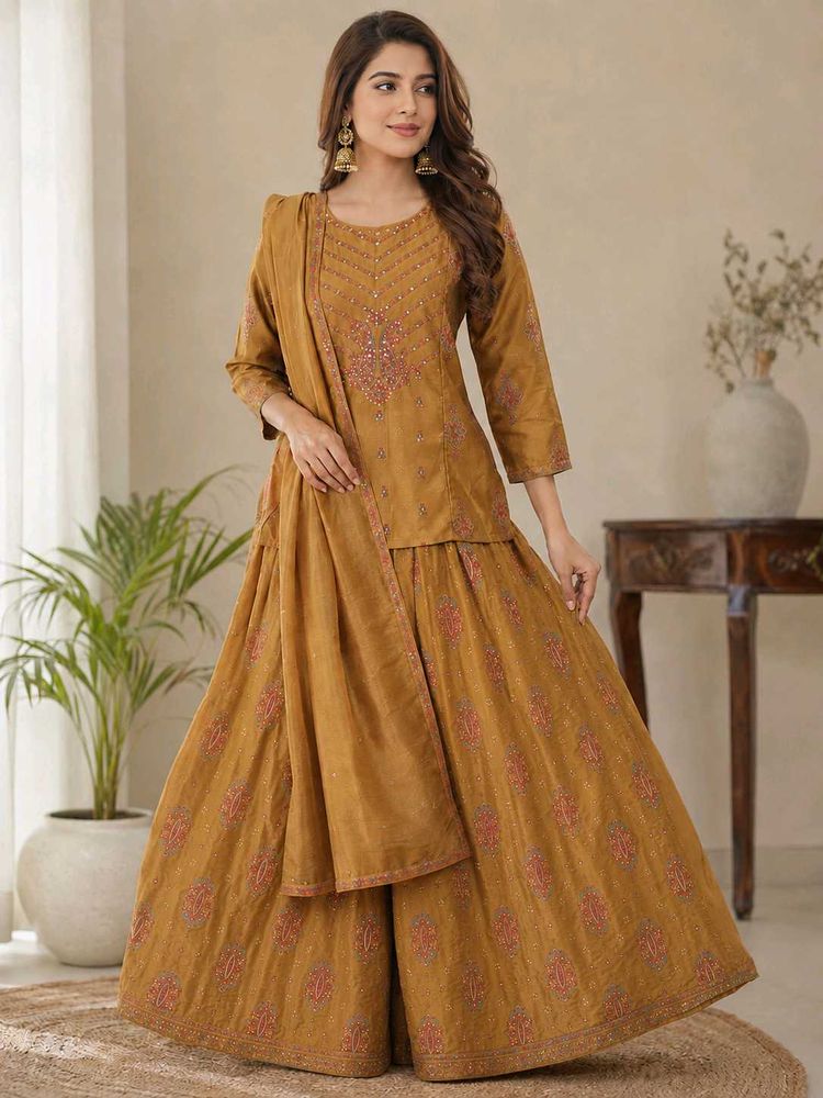 Stylish Mustard yellow Kurta with Palazzo Set