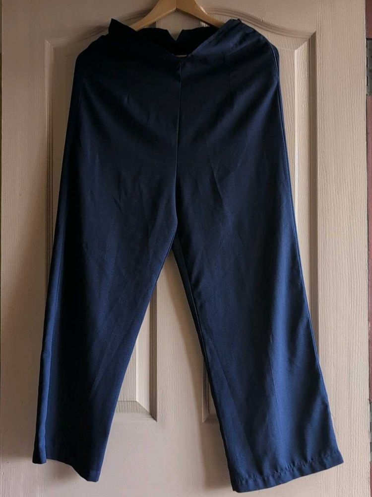 Chic Wide-Leg zip up Navy Blue Pants