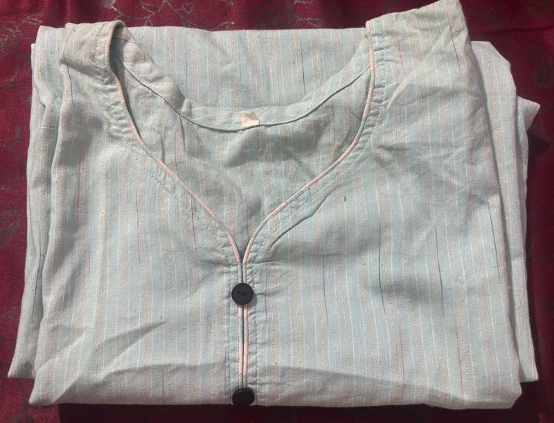 Light Blue Striped Cotton Kurta