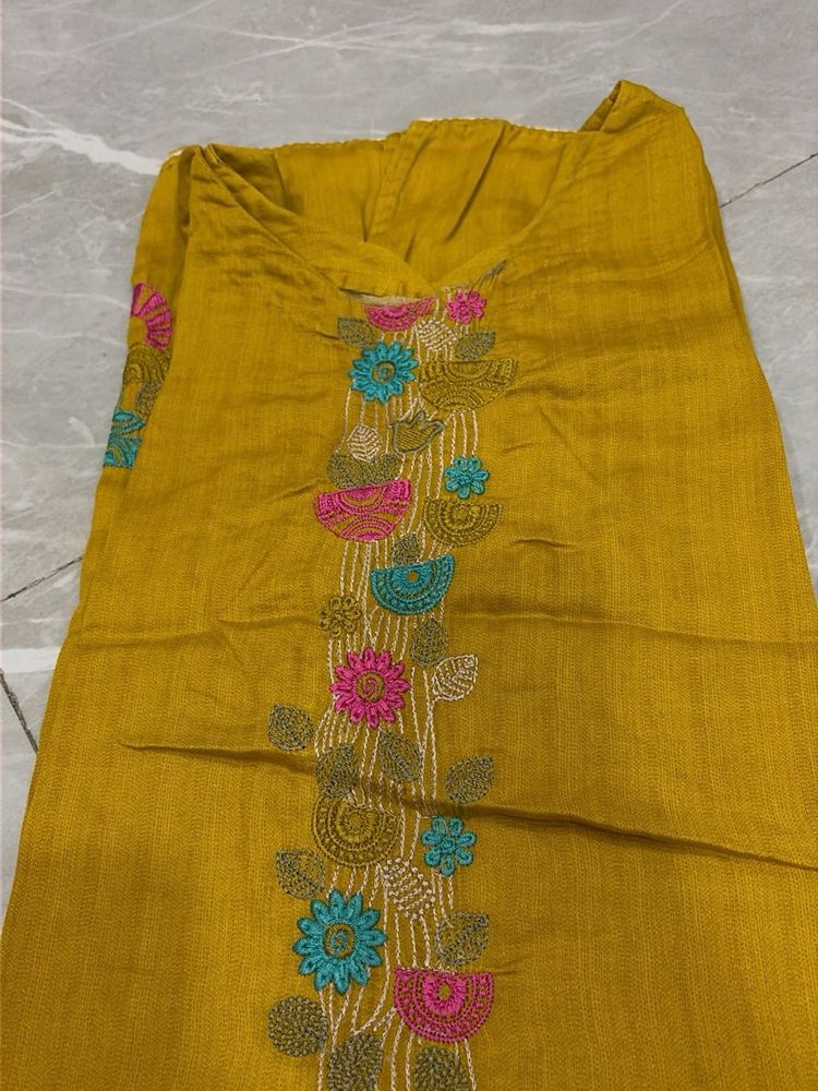 Embroidered Mustard Kurta