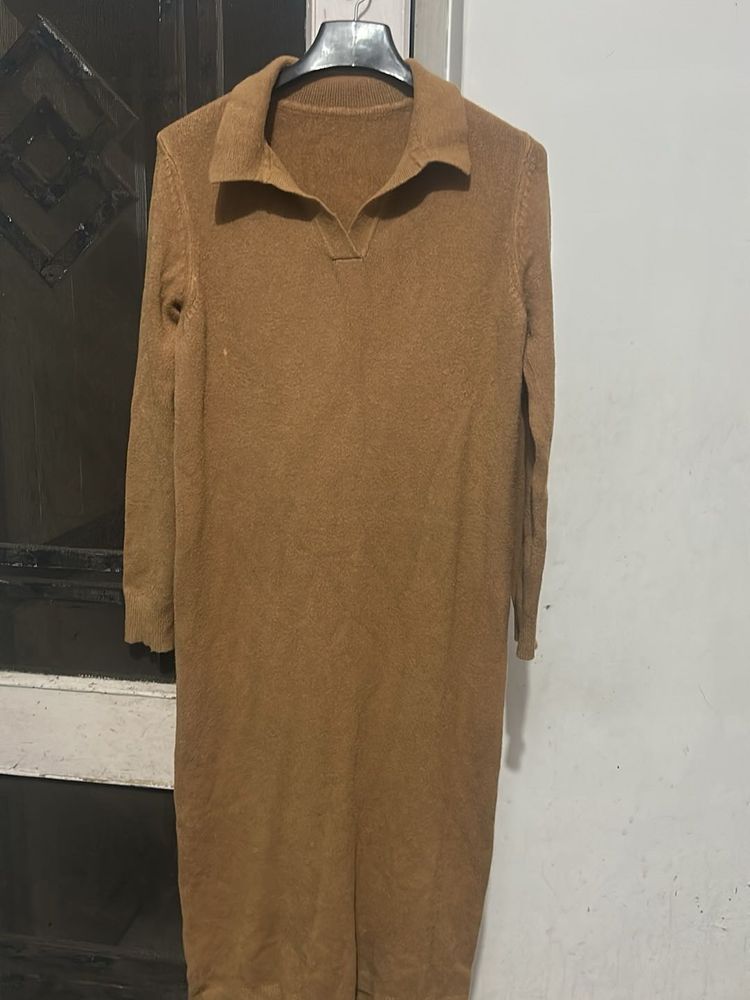 Cozy Knit Collared Midi Dress