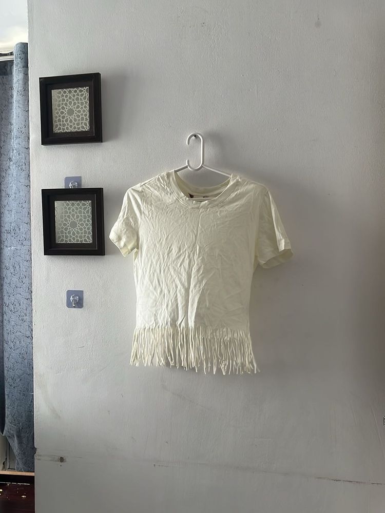 Cream Fringe T-Shirt