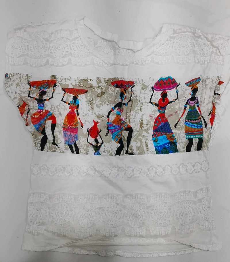 Unique African Print Lace Trim Top