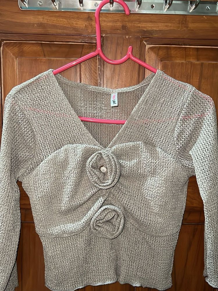 Elegant Knit Top with Flower Detail
