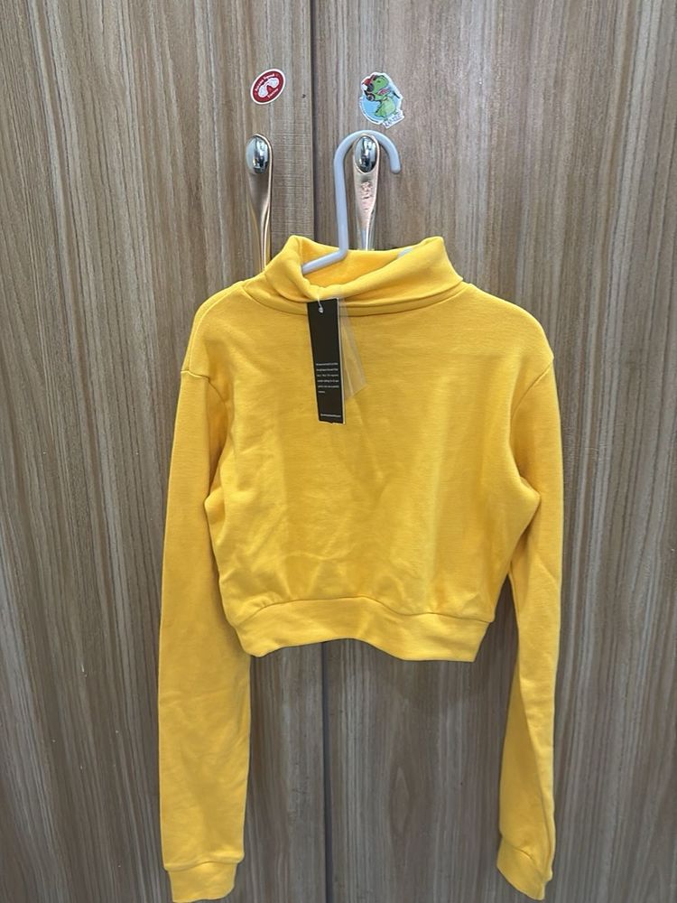 Yellow Cropped Turtleneck Sweatshirt