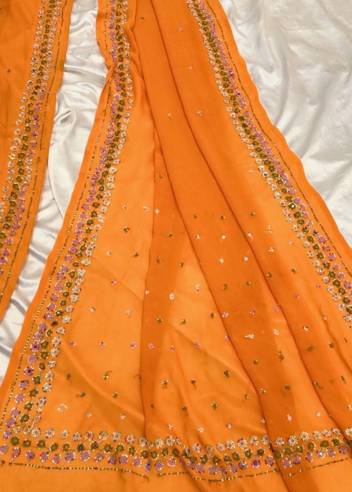 Vibrant Orange Embroidered Saree
