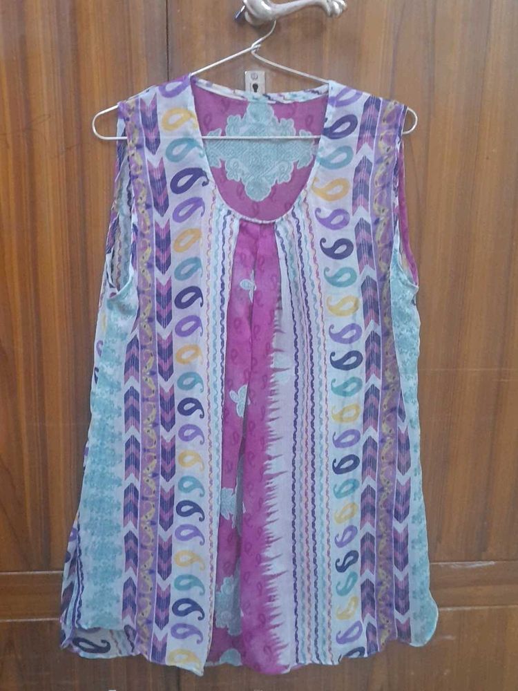 Vibrant Printed Sleeveless Kurta