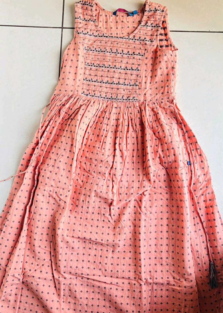 Peach Printed Anarkali Kurta