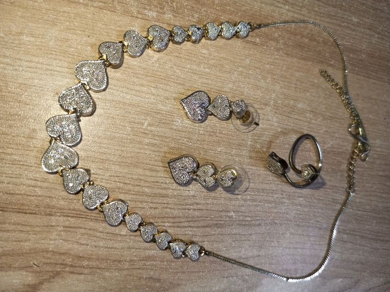 Sparkling Heart Necklace, Earrings &amp; Ring Set
