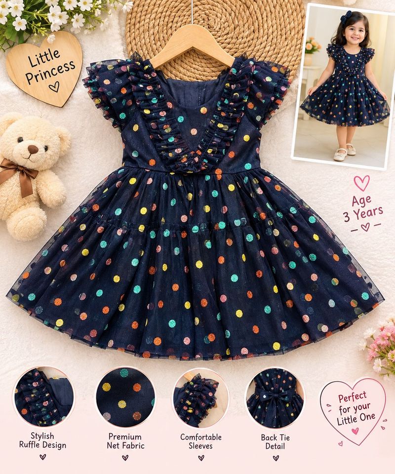 Navy Polka Dot Mesh Dress