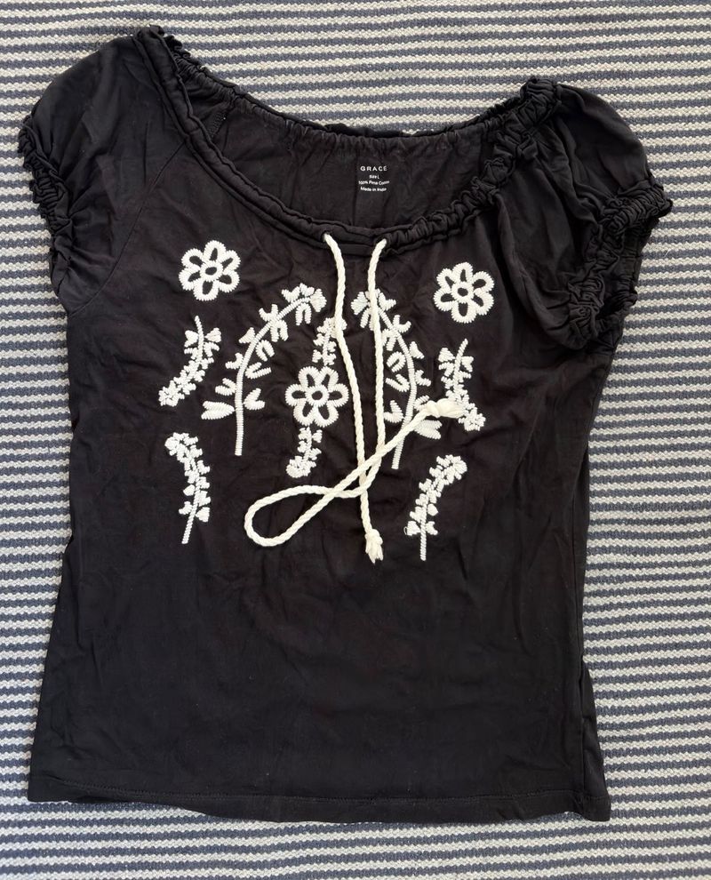 Black Embroidered Top