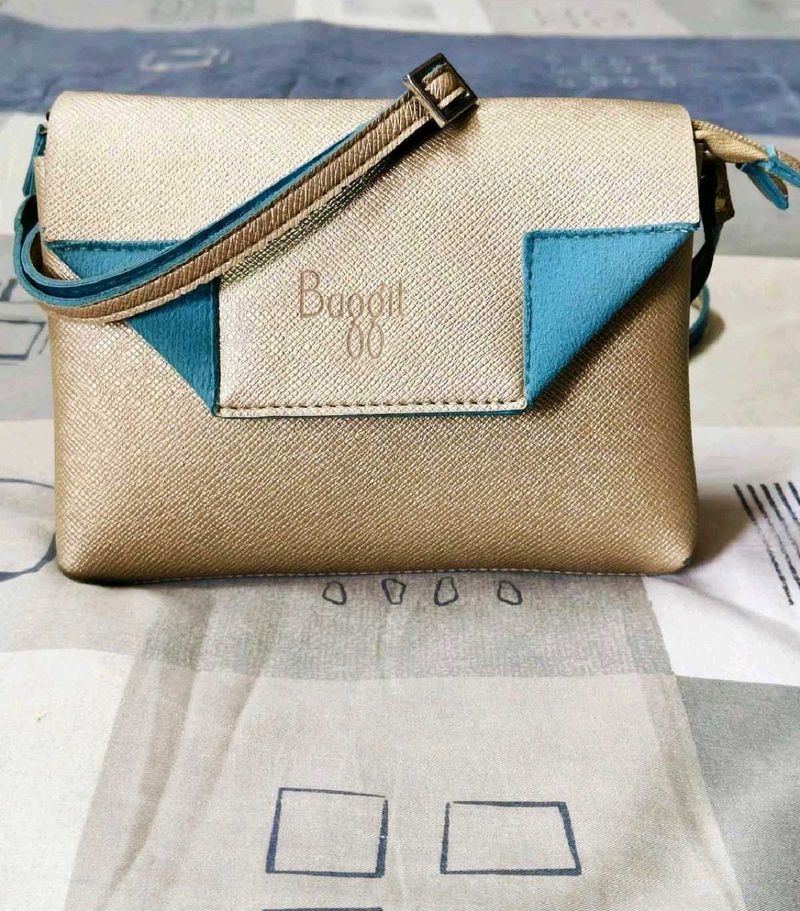 Baggit Chic Gold &amp; Teal Sling Bag