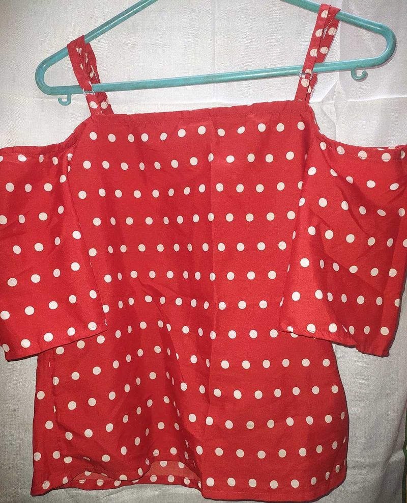 Red Polka Dot Cold Shoulder Top