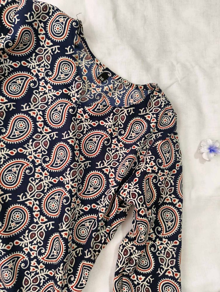 Navy Paisley Print Kurta