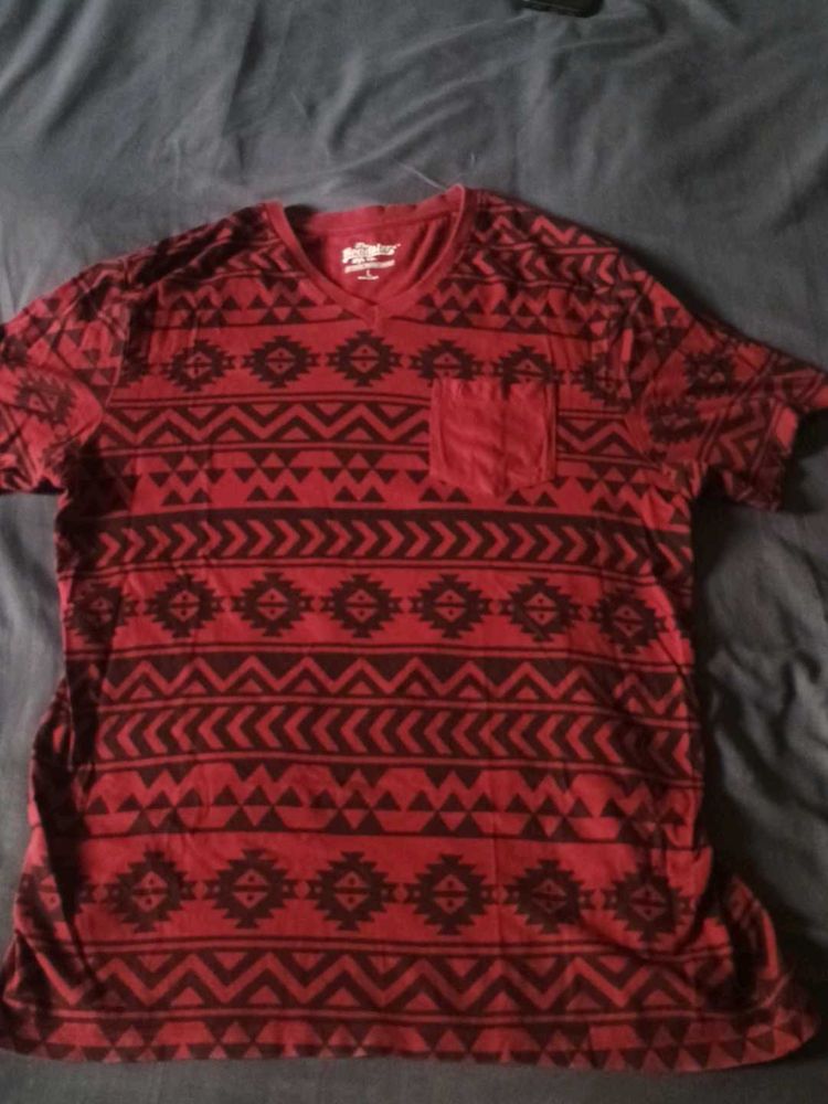 Men's Red Aztec Print V-Neck Pocket Tee