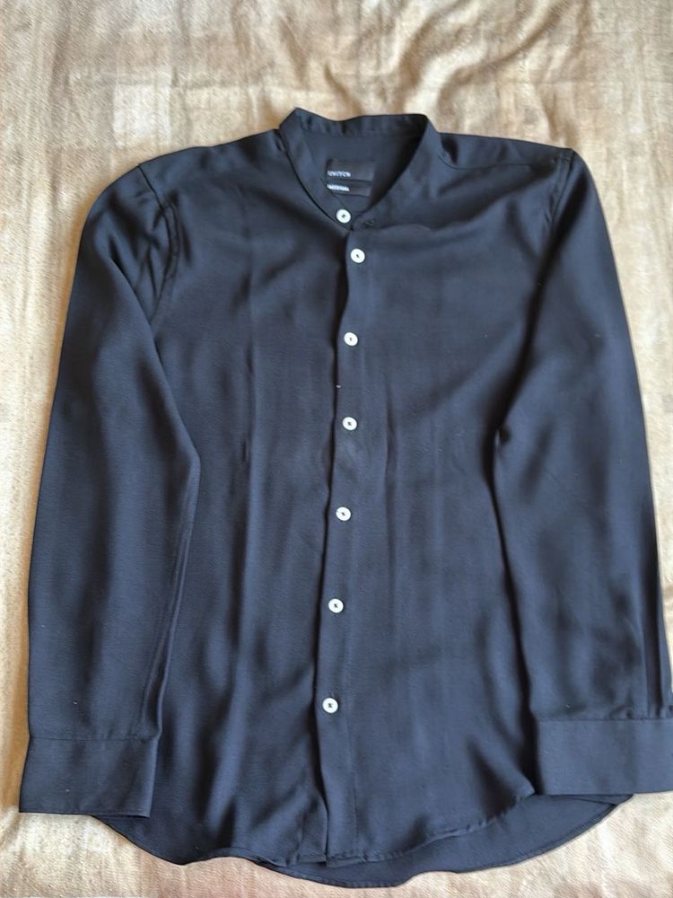 Classic Black Band Collar Shirt