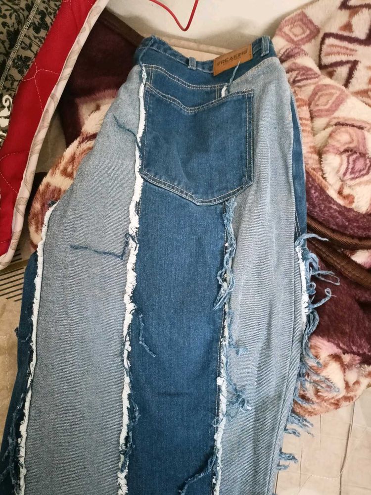 Distressed Patchwork Denim Jeans
