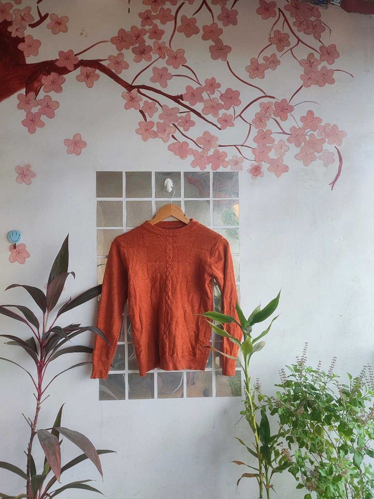 Cozy Orange Cable Knit Sweater