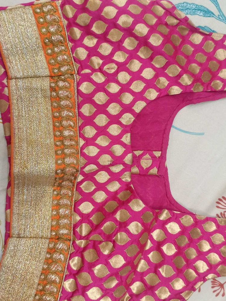 Vibrant Magenta &amp; Marigold Orange Festive Lehenga