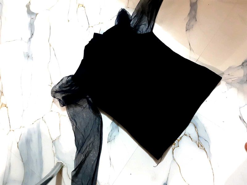 Elegant Black Sheer Sleeve Blouse