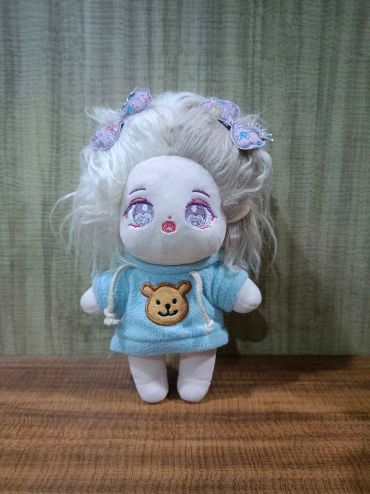 Cute Plush Doll with Blue Hoodie