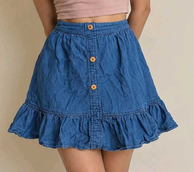 Blue Denim Button-Up Skirt