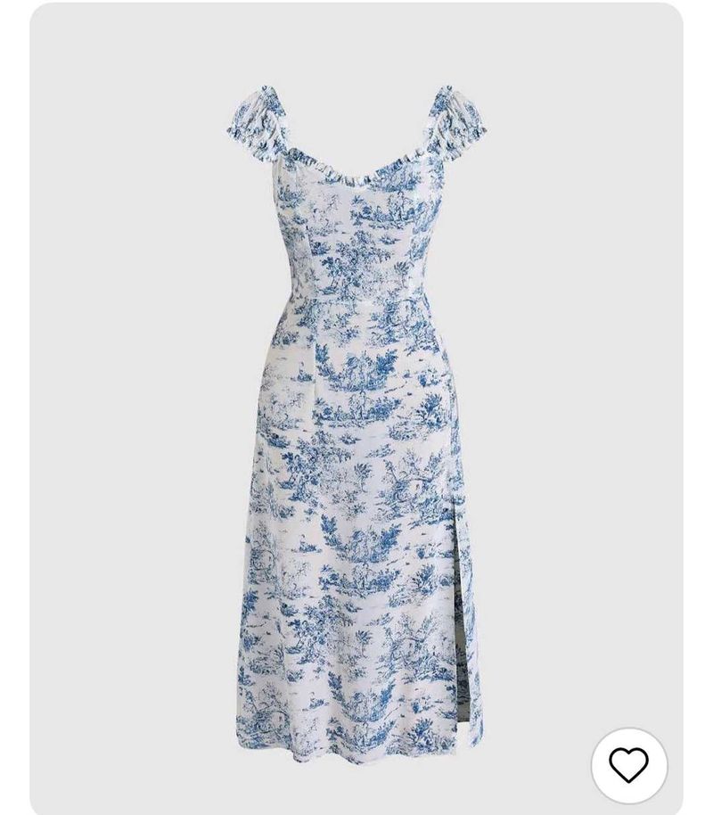 Flowy Blue &amp; White Floral Midi Dress